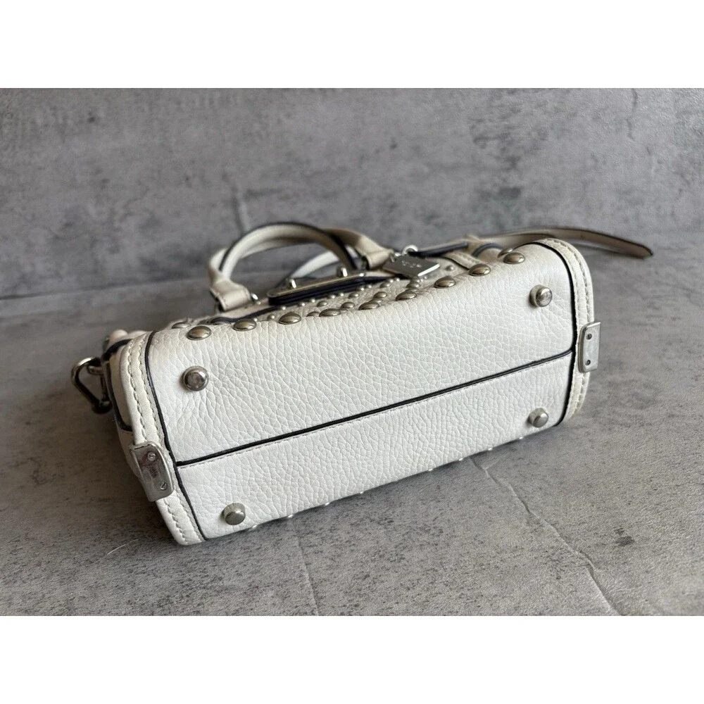 COACH Cream Mini Swagger 21 Pebble Leather Satchel studded Crossbody Bag